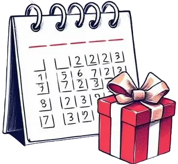 ícone com um presente desenhado a lápis e um calendário